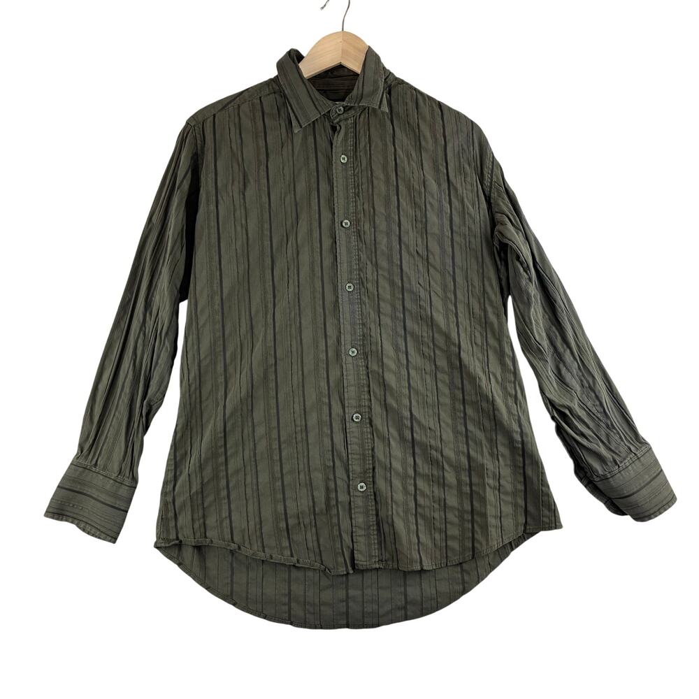 Ted Baker Long Sleeve Button Up Shirt Men’s 3 Medium Dolby Stripe Weave Green